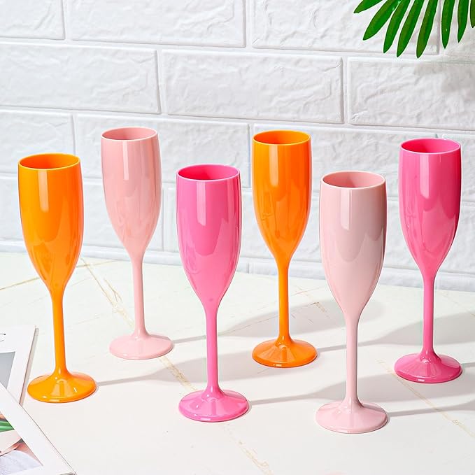 XUWAIDSGN Acrylic Champagne Flutes Toasting Glasses Unbreakable Mimosa Bar Reusable Wine Glasses Vintage Champagne Flutes Stemmed Drinking Cups 5.4 OZ for Christmas Birthday (10, Orange)