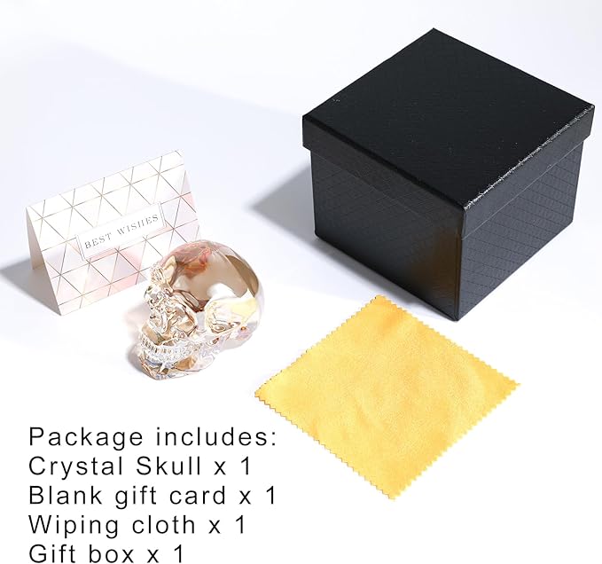 Model Statue for Home Décor Crystal Skull Decorative Figurine Gifts for Women Husbands Halloween Head Figurine Decoration Gift (Champagne Color Skull)