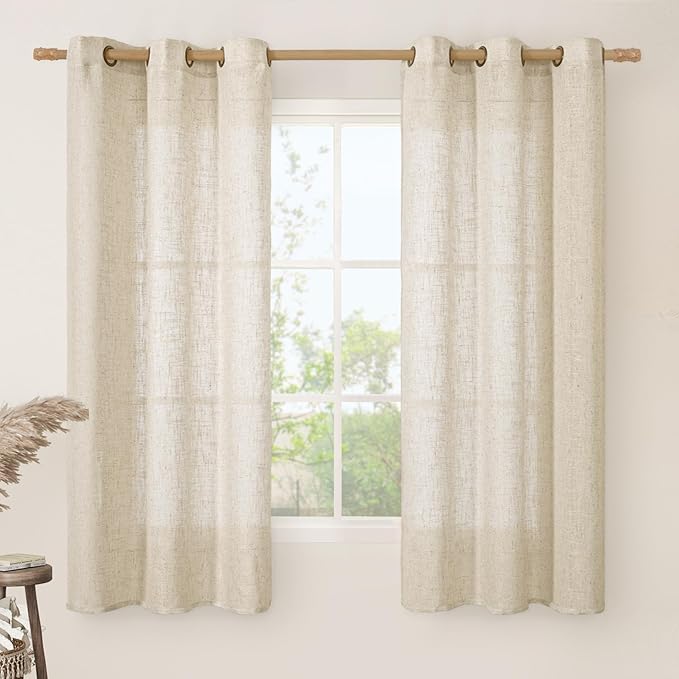 LAMIT Sheer Linen Curtains 63 inches Length for Bedroom, Light Filtering Panels Bronze Grommet Linen Textured Neutral Drapes for Living Room, Linen, 2 Panels, 34 x 63 Inch