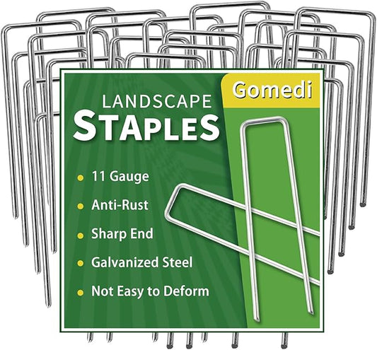 Landscape Staples Galvanized 4 Inch 60 Pcs, Metal Garden Stakes 1.6 Inch, Garden Staples for Lawn 11 Gauge
