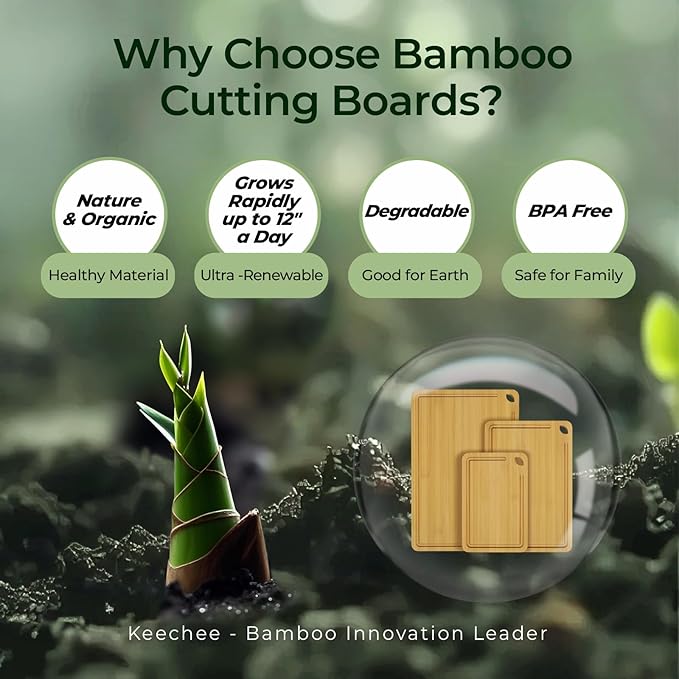 Wood Cutting Board for Kitchen - Reversible Bamboo Cutting Boards Gift Set of 3 with Juice Groove, Wooden Chopping Board for Meat, Fruit, Vegetables & Cheese (Pre Oiled, Natural)