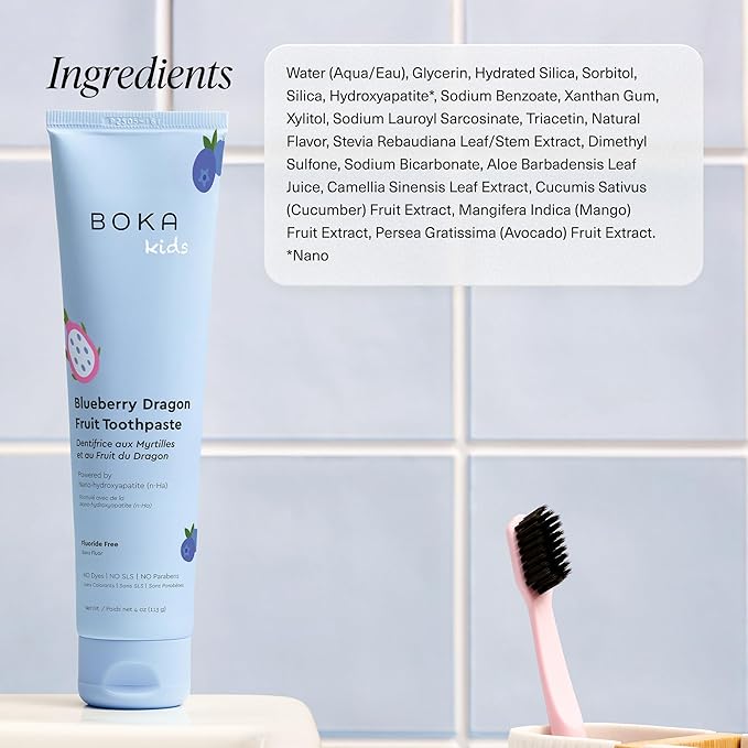 Boka Fluoride Free Toothpaste Nano Hydroxyapatite Toothpaste - Blueberry Dragon Fruit Flavor, 4 oz 1Pk US Manufactured
