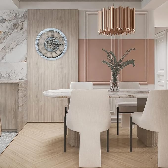 HOIBAI Wall Clock, Clocks for Living Room Decor 20 Inch Big Moving Gears Clock Farmhouse Vintage Rustic Wall Clock for Home Bedroom House Kitchen Wall Decor