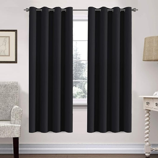 H.VERSAILTEX Thermal Insulated Blackout Curtains Window Panel Drapes - 2 Panels Set-52x72 Inch with Gun Metal Color Grommet Top (Jet Black)