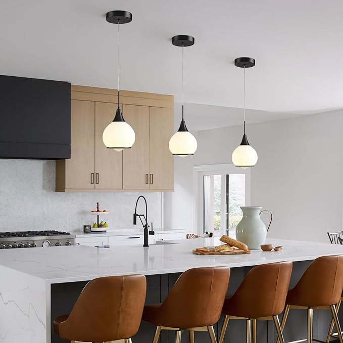 Pendant Light Fixtures Kitchen: 2 Pack Modern Black Island Light with Clear Glass - 6 Inch Mid Century Globe Kitchen Lighting Chandeliers Ceiling for Hallway Bar