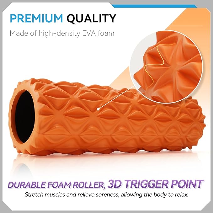 Foam Roller - 15 inch Deep Tissue Massager for Muscle Massage, Myofascial Trigger Point Release, Exercise, Yoga, Pilates & Stretching(Orange)