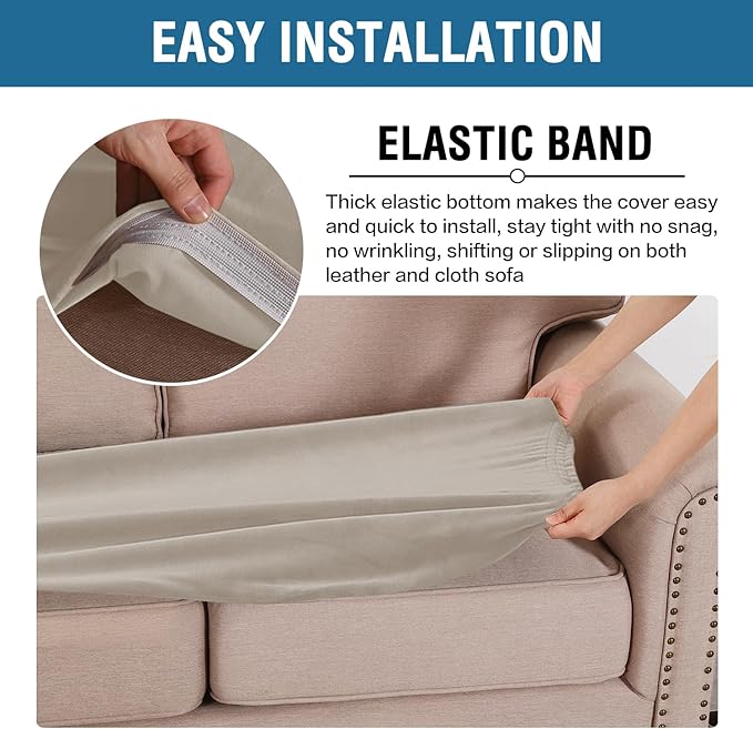 H.VERSAILTEX Velvet Stretch Individual Couch Cushion Cover Plush Slipcover for Loveseat Sofa Furniture Protector Seat Cover (1 Piece Loveseat Cushion Cover, Oatmeal)