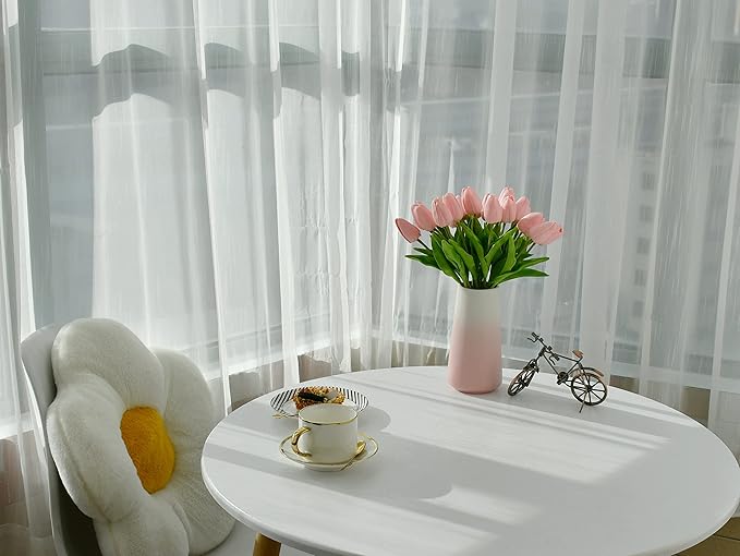 Mandy's Artificial Tulips 20 Stems Light Pink PU Faux Flowers for Wedding Home Decor 13.5 Inch