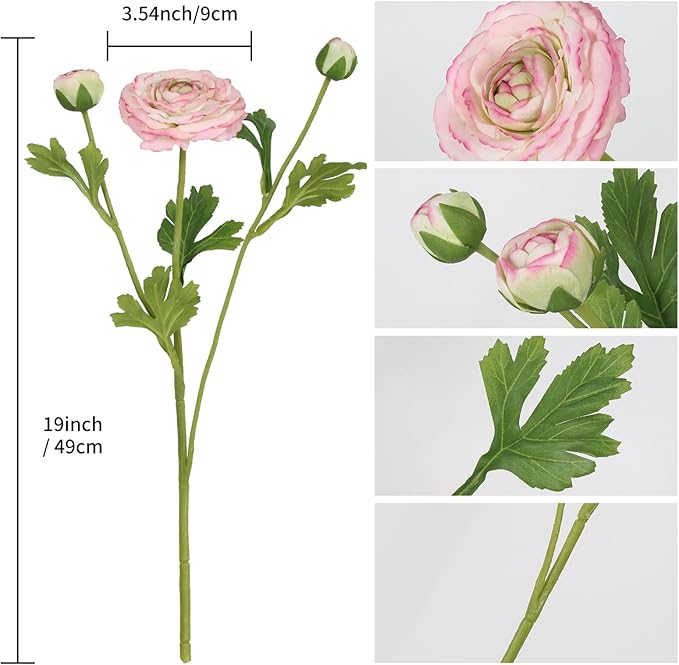 IPOPU 4PCS Real Touch Purple Ranunculus Artificial Flowers Faux Ranunculus Flowers for Vase Real Look Silk Peonies Fake Peony Flowers for Home Indoor Wedding Centerpieces for Table Decor (Purple Edge)