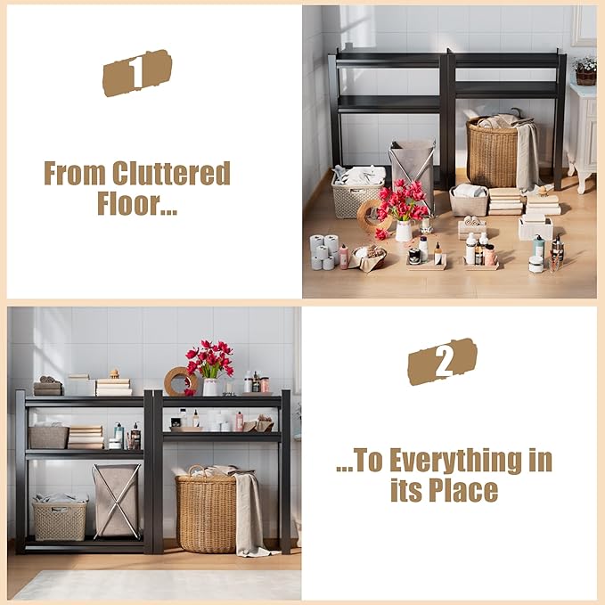 Over Washer and Dryer Shelves,4 Tiers Laundry Room Standing Shelf,Laundry Room Storage Organization,Adjustable Metal Shelving Unit,35" W x 12" D x 63" H, Black