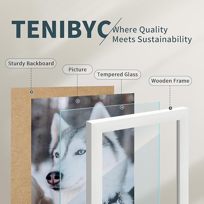 11x17 Picture Frame 3 Pack - White Woodgrain, Solid Wood & HD Tempered Glass, Wall Gallery Poster Frame