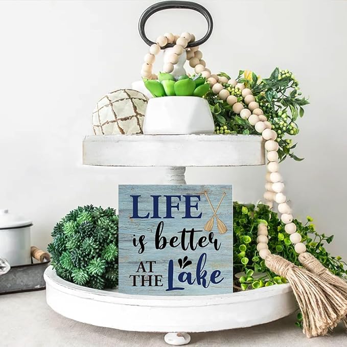 Lake House Decor Summer Lake Decorations Lake Life Wooden Sign Rustic Home Decor 5 x 5 Inches