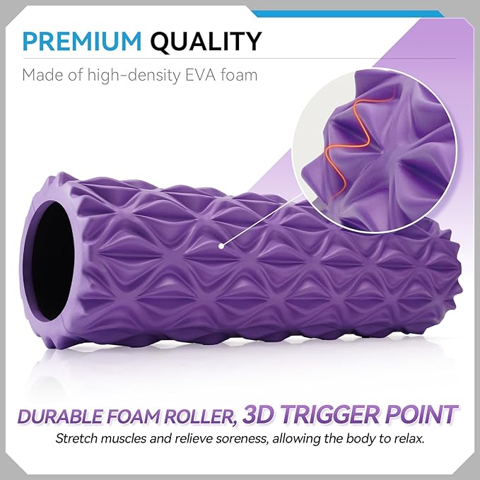 Foam Roller - 15 inch Deep Tissue Massager for Muscle Massage, Myofascial Trigger Point Release, Exercise, Yoga, Pilates & Stretching(Purple)