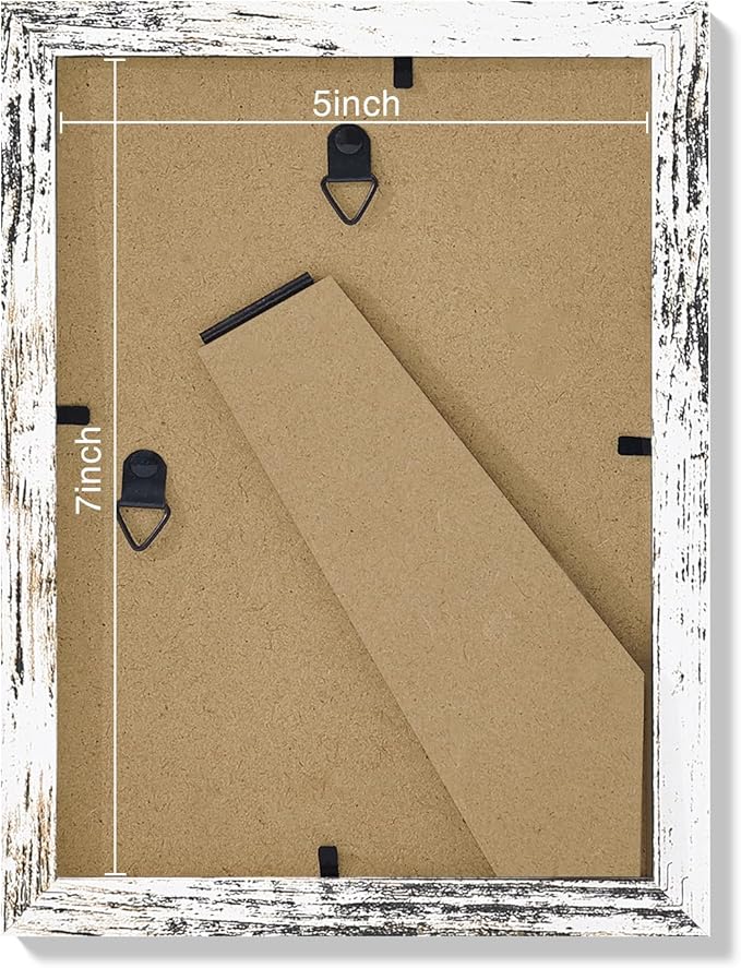 Vittanly 5x7 Picture Frames Set of 9, Shatter Resistant Plexiglass, Display 4x6 Pictures with Mat or 5x7 without Mat, Photo Frames for Wall or Tabletop, Engineered Wood, Distressed White