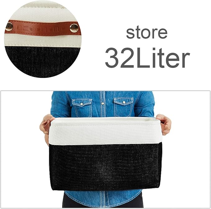 DECOMOMO Storage Baskets for Shelves - Fabric Closet Organizers and Storage Bins, Perfect Baskets for Organizing Closet Toys Nursery (Black and White, XL - 3 Pack)