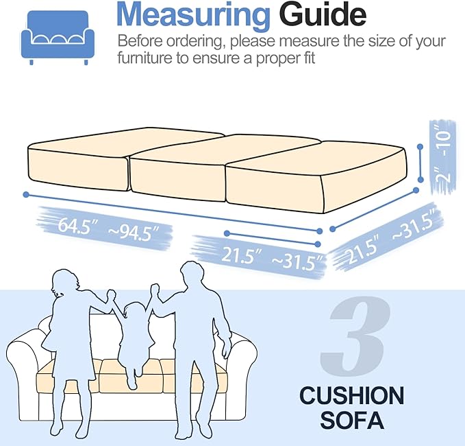Individual Couch Cushion Covers, Stretch Sectional Couch Covers for L Shaped Sofa, Softer Chenille Sofa Covers for 3 Couch Cushions, Non-Slip Seat Slipcover Protector (3 Piece, Beige)