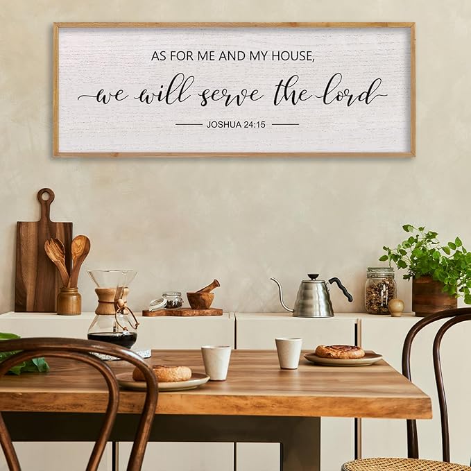 LuZhiQiang As For Me And My House We Will Serve The Lord Wall Decor Sign 40"X15" Bible Verse Religious Scripture Wall Art (Wood)