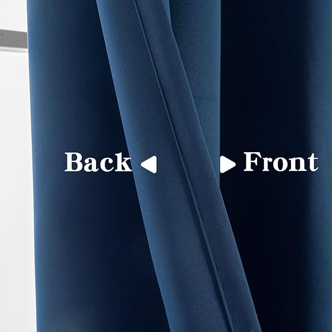 Blackout Curtains 108 Inches Long for Bedroom, Thermal Insulated Blackout Curtains 2 Panels Set, Solid Grommet Privacy Room Darkening Drapes for Living Room Windows(W52 x L108, Navy Blue)