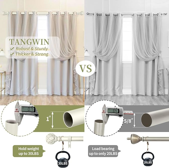 White Farmhouse Curtain Rods for Windows:Heavy Duty Adjustable Curtain Rod for Bedroom Living Room,Boho Decorative Rustic Drapery Rods with Vintage Coastal Finials,Antique White 2 Pack 18-45"