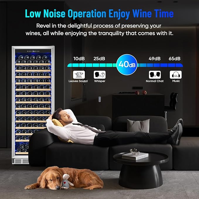 Freestanding 180 Bottle Wine Fridge - 24" Built-in Cooler with Upgraded Compressor Cooling and Intelligent Temperature Memory, Large Capacity Refrigerator