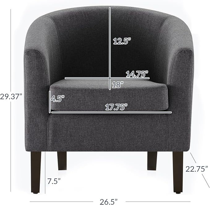 BELLEZE Living Room Chair, Linen Round Accent Barrel Chair, Club Tub Sofa Chair for Bedroom, Corner Chair with Flared Legs and Cozy Soft Padding - Highland (Gray)