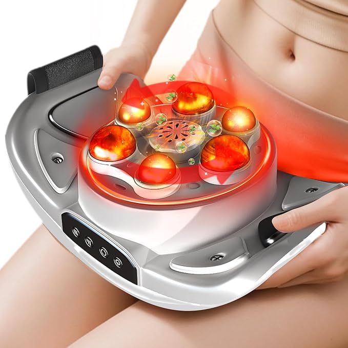 Intelligent Heated Massage Belt, Multi-Function Kneading Massager with Red Light Therapy, Natural Stone Massage for Waist and Abdomen