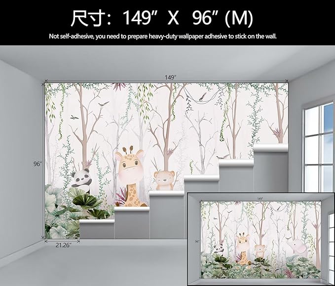 WFBHUA-Kids Tree Wallpaper Cute Animals Plants Bird Wall Decor Mural for Nursery Boys Girls Bedroom Room (Not Peel and Stick)