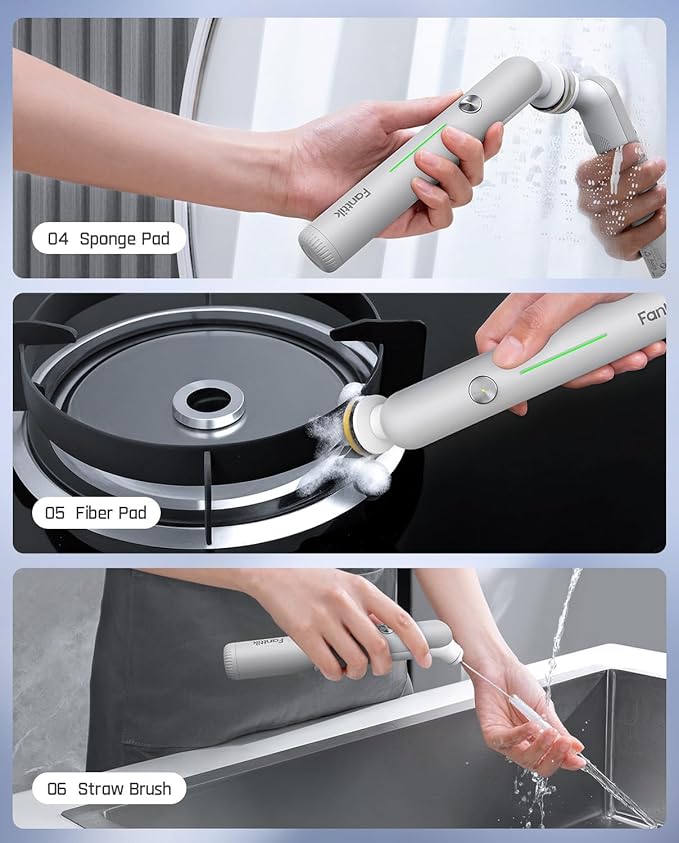 Fanttik G9 Nano Electric Spin Scrubber, Cordless Power Grout Brush, Type-C Fast Charging with LED Power Display, IPX7 Waterproof, 8 Replaceable Heads for Cleaning Grout, Corners, Crevices - White