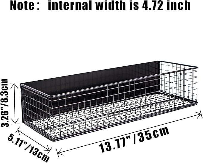 Magnetic Basket, Magnetic Shelf for Fridge,Magnetic Spice Rack Wire Mesh Magnetic organizer Holder Accessories for Office Kitchen Classroom Storage, Black-High, 13.77" x 5.11" x3.26"