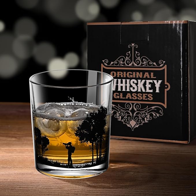 Old Fashioned Whiskey Glasses, Stemless Wine Glasses with Gift Box, 10Oz Rocks Glass for Scotch Cocktail Bourbon Vodka Liquor, Unique Gifts for Dad, Husband, Father's Day, Anniversary