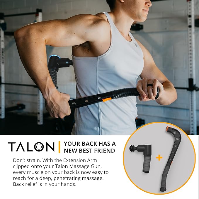 Talon Percussion Massage Gun + Massage Cane + Gun Holder System - Deep Tissue Muscle Massager with Arm Attachment for Whole Body Pain Relief, Upper and Lower Back, Neck & Shoulder Relaxer