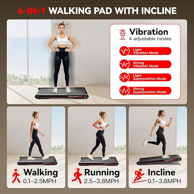 Walking Vibration Pad,Under Desk Treadmills for Home,4 in 1 Vibration Plate Exercise Machine,Portable Walking Pad with APP,350 Lb Capacity Multifunctional Treadmill Pro Max