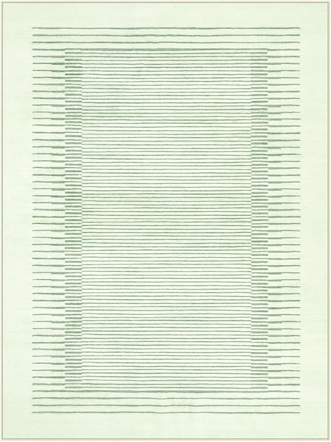 Wonnitar Striped Sage Green 9x12 Rugs for Living Room, Non-Slip Soft Sage Green Bedroom Rug, Low Pile Minimalist Floor Carpet for Nursery Playroom Department (Green,9' x 12')