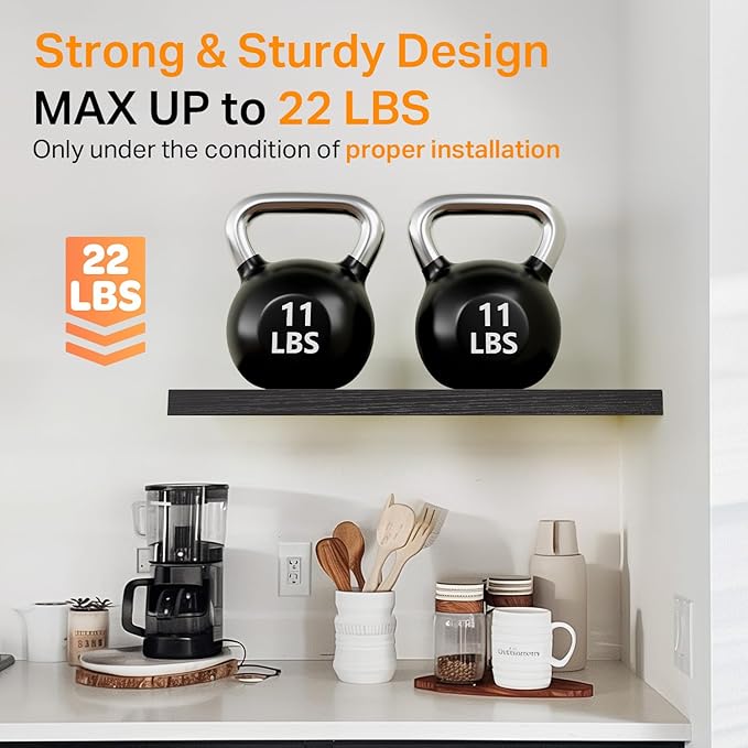 BAYKA Floating Shelves for Wall, Wall Mounted Rustic Wood Shelves for Bathroom, Bedroom, Living Room, Kitchen, Hanging Shelf for Books/Storage/Room Decor with 22lbs Capacity (Black, Set of 3, 15.7in)