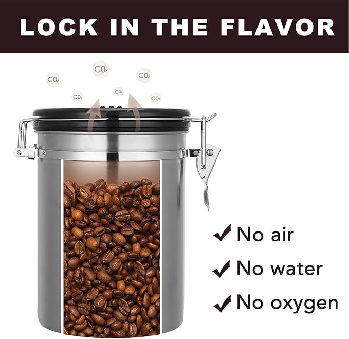 ShanSon Coffee Canister Airtight Stainless Steel Kitchen Food Storage Container with Date Tracker for Beans Grounds Tea Flour Cereal Sugar, 22OZ, Silver