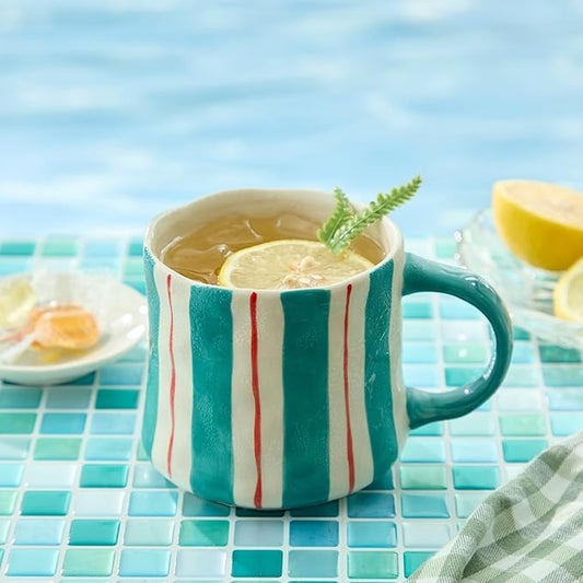 Vibrant Striped Ceramic Coffee Mug - Unique Green Design, 12oz, Microwave & Dishwasher Safe, Perfect for Daily Brews tea or coffee