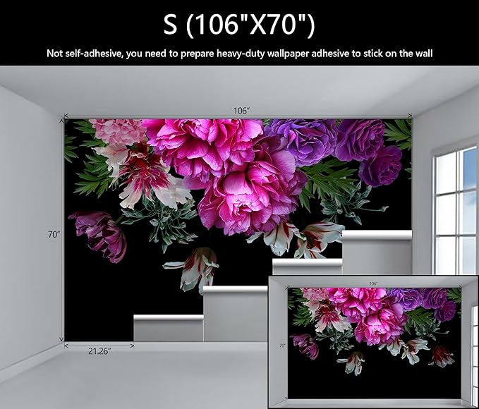 WFBHUA-Purple Peony Floral Wallpaper Tropical Botanical Leaf Rose Flower Wall Mural for Bedroom(Not Peel and Stick)