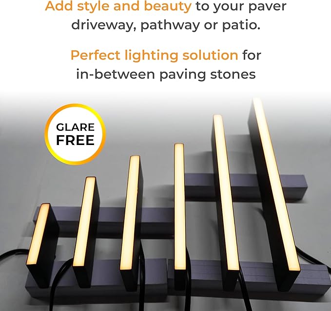 LUMENGY Paver Light Slim 0.5x14 Inch(0.55 x 13.77 inches) Glare-Free Steel Lighting for Pavers, Brick, Walls, Driveways, Walkways & Pathways, 2700K Warm White, Waterproof, Drive-Over, 12V AC/DC Wired.