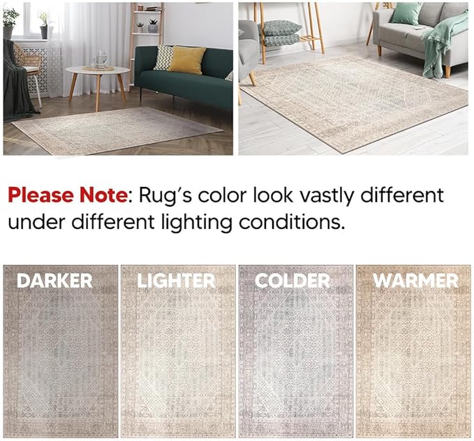 Keen Home Design 4x6 Rug - Machine Washable Area Rug with Non-Slip Backing, Ideal for Living Room, Dining Room, Bedroom - Vintage, Easy Clean, Durable, Low Pile Rug - (4' x 6')