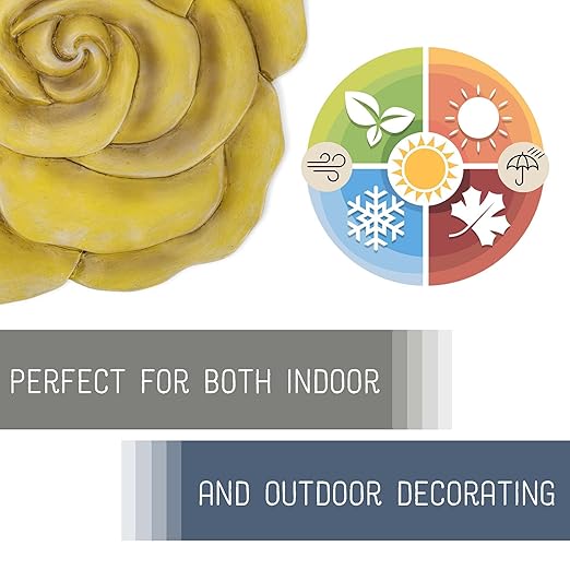 NAT & Jules Rose Flower Shaped Dimensional Indoor Outdoor 12 inch Cast Resin Decorative Garden Stepping Stone, Patio, Walkway Sculpture Yard Art, Yellow