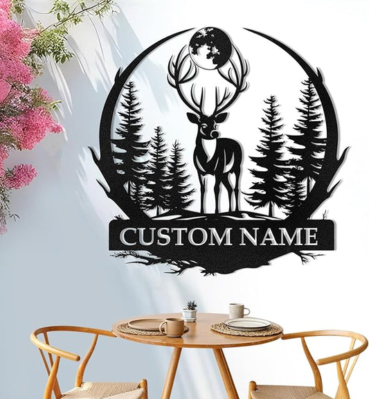Metal Signs Customized, Personalized Deer Metal Cabin Sign, Forest Deer Wall Decor, Outdoor Metal Signs, Deer Hunter Gift, Deer Wall Art, Hunting Decor, Custom Family Name Sign, Cabin Decor
