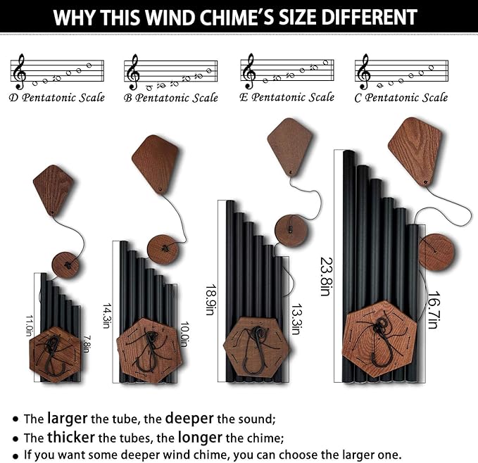 Small Wind Chimes for Outside, Wind Chimes Outdoor Tuned Soothing Melody, Wind Chime for Mom/Housewarming, Black WindChimes Outdoors Decoration.