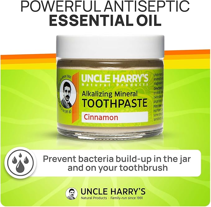 Uncle Harry's Pack of 2 Cinnamon Remineralizing Toothpaste | Natural Whitening Tooth Paste Freshens Breath & Promotes Enamel | Vegan Fluoride Free Toothpaste (2 Pack of 3oz Jars)