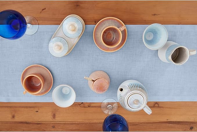 Solino Home Linen Sky Blue Table Runner 48 Inches - 100% Pure Linen Short Table Runner 14 x 48 Inch Ideal for Dresser and Coffee Tables - Fete