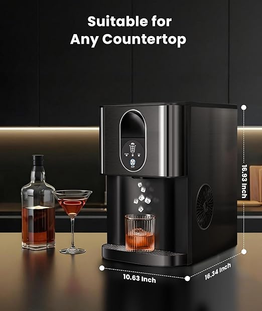 Nugget Ice Maker Countertop, 44lbs/24H Soft Chewable Pellet Ice Maker Machine Dispenser with Water Reservoir, Self-Cleaning, Pebble Ice Machine for Home Kitchen, Office, Black Stainless