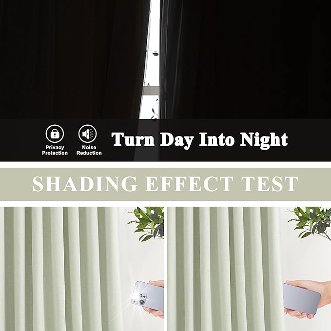 Vision Home Soft Green Pinch Pleated Full Blackout Curtains Linen Blended Room Darkening Curtain Panels 108 inch for Living Room Bedroom Thermal Insulated Pinch Pleat Drapes with Hooks 40" Wx108 Lx2