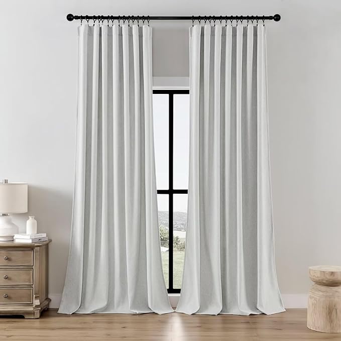 Joydeco Light Filtering Curtains 108 Inch Length for Bedroom, Faux Linen Curtains 108 Inches Long for Living Room, Pinch Pleat Curtains for Living Room 108 Inch Length(52x108 inch, Greyish White)