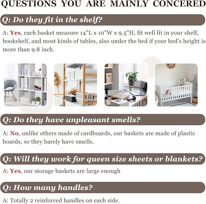 Criusia 4 Pack Large Storage Baskets for Shelves | Fabric Closet Organizers and Storage Bins with Handles Home Organization | Decorative Collapsible Baskets for Organizing Clothes Toy Nursery 14"x10"