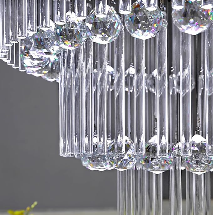 Flashing God 40''X90 Large Crystal Chandelier for High Ceiling Modern Crystal Raindrop Chandeliers Lighting Round Ceiling Light Entryway Staircase Foyer Villa LED Dimmable 2700-6000K