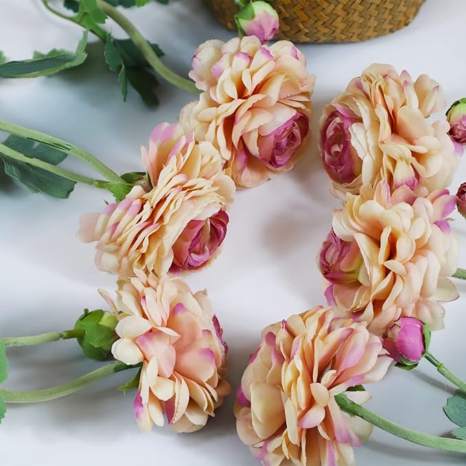 Artificial Ranunculus Flowers 23 Inch Long Stem - 6 Pack Silk Buttercup Stems for Wedding Bouquets, Centerpieces,Home Decor - Realistic Deep Pink Faux Floral Arrangements (Deep Pink)